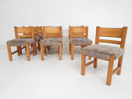 Image 1 of Ensemble de 10 chaises de salle à manger en bois de pin dans le style d'Ate Van Apeldoorn, Pays-Bas, années 1970