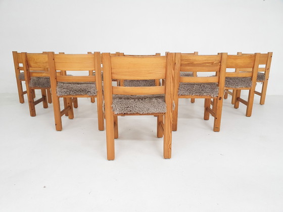 Image 1 of Ensemble de 10 chaises de salle à manger en bois de pin dans le style d'Ate Van Apeldoorn, Pays-Bas, années 1970
