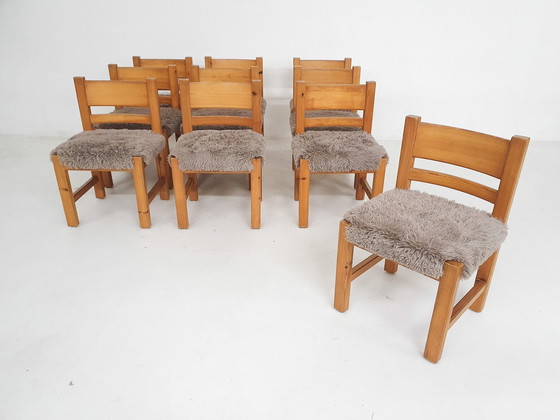 Image 1 of Ensemble de 10 chaises de salle à manger en bois de pin dans le style d'Ate Van Apeldoorn, Pays-Bas, années 1970
