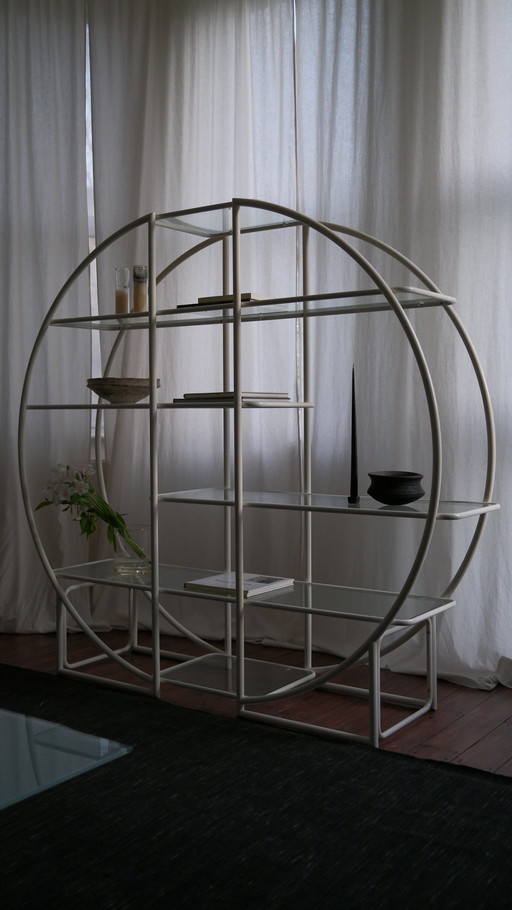Etagère ronde Bauhaus / Art Deco - Tubes en acier chromé et verre 1960