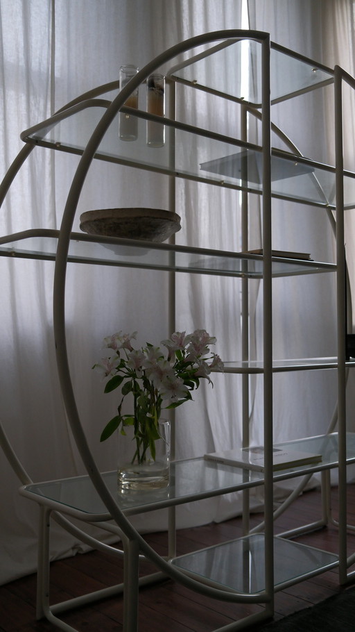 Etagère ronde Bauhaus / Art Deco - Tubes en acier chromé et verre 1960