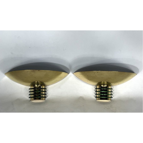 Image 1 of Paire d'appliques Art déco en verre et métal doré pour Sce, France 1970