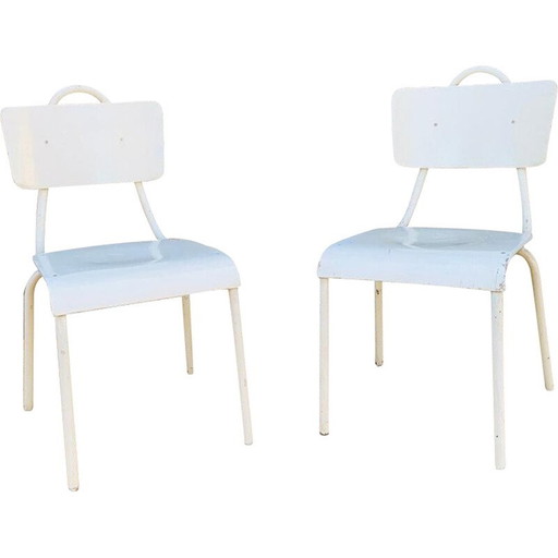 Paire de chaises vintage en métal blanc et bois