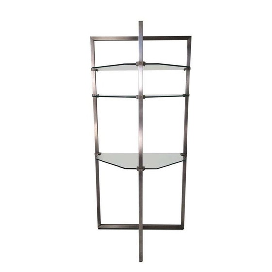 Image 1 of Etagère murale vintage en verre et acier inoxydable par Peter Ghyzy
