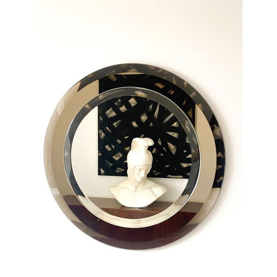 Image 1 of Miroir rond en cristal biseauté vintage par Lupi Cristal Luxor, Italie, années 1970