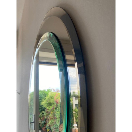 Image 1 of Miroir rond en cristal biseauté vintage par Lupi Cristal Luxor, Italie, années 1970