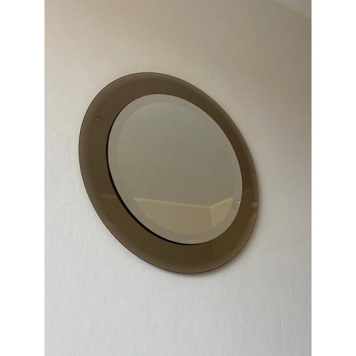 Miroir rond en cristal biseauté vintage par Lupi Cristal Luxor, Italie, années 1970
