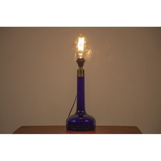 Image 1 of Lampe de table vintage scandinave en verre bleu de Holmegaard, années 1960