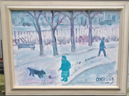 (Jeanne) Bieruma Oosting "" Oosterpark In The Winter "" Huile sur toile