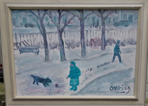 (Jeanne) Bieruma Oosting "" Oosterpark In The Winter "" Huile sur toile