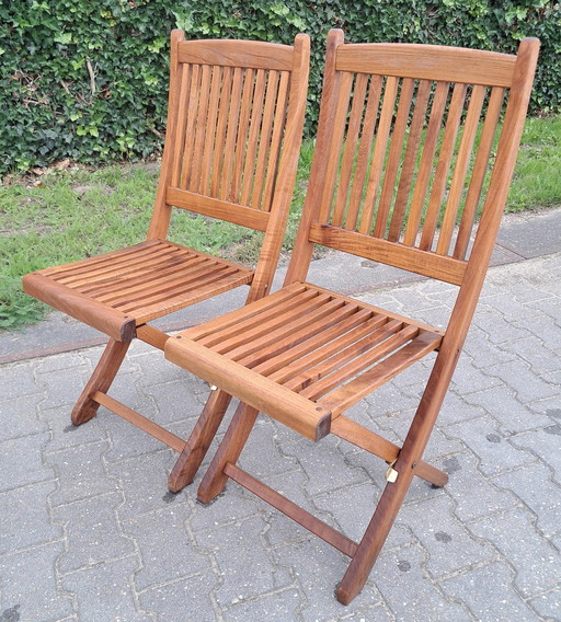 2 Chaises pliantes/chaises de bistrot en teck et teck de jardin, pliantes