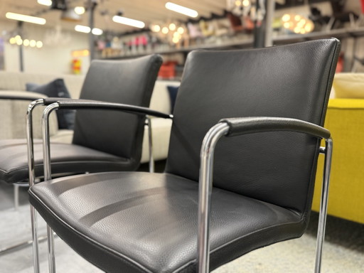 2 Chaises de salle à manger Leolux Talos Chaise design en cuir noir