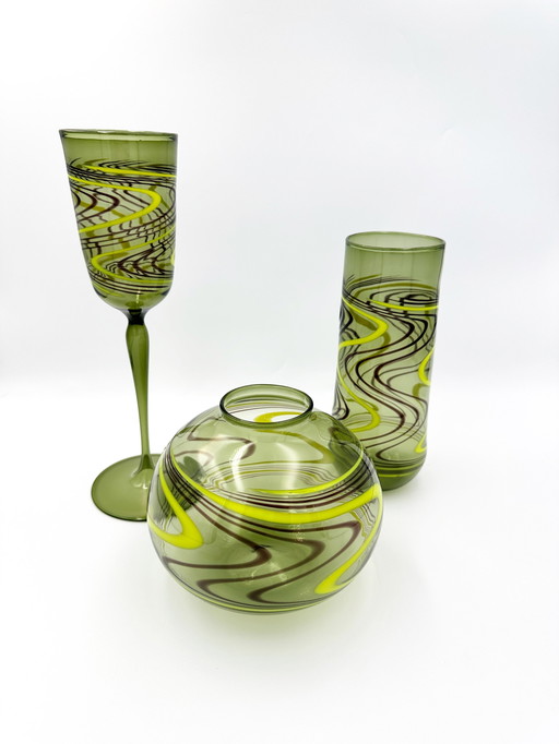 Ensemble de 3 vases Lauscha en verre sphérique