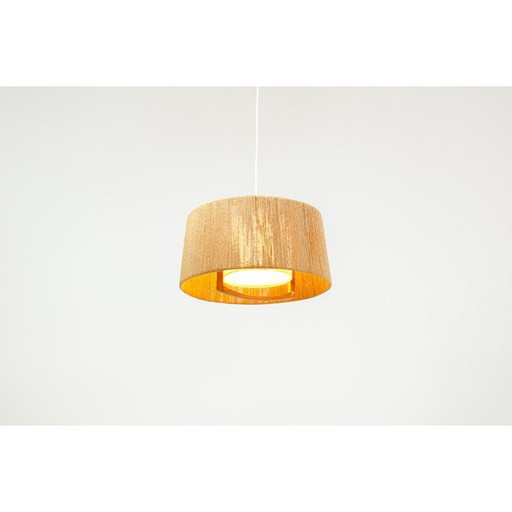 Lampe suspendue vintage en sisal et teck de Temde Leuchten, Allemagne 1960