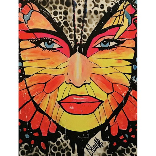 Peinture vintage "Femme papillon" par ClemS, 2019