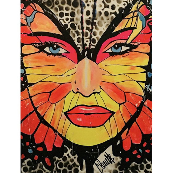 Image 1 of Peinture vintage "Femme papillon" par ClemS, 2019