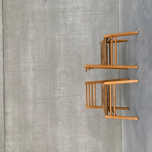 Paire de chaises vintage en pin et jonc, Pays-Bas 1960