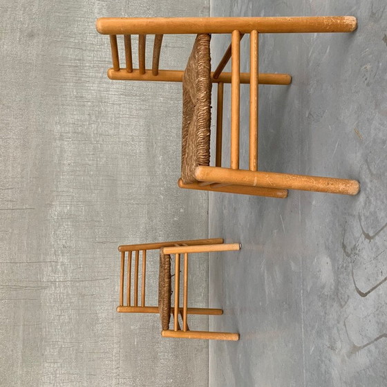Image 1 of Paire de chaises vintage en pin et jonc, Pays-Bas 1960