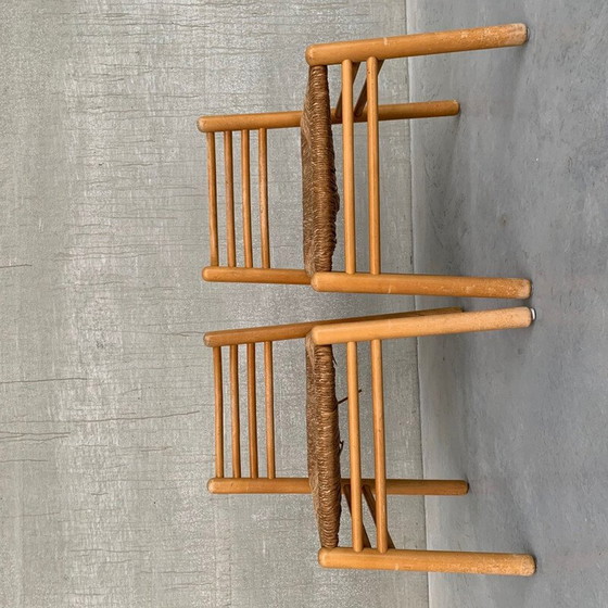 Image 1 of Paire de chaises vintage en pin et jonc, Pays-Bas 1960