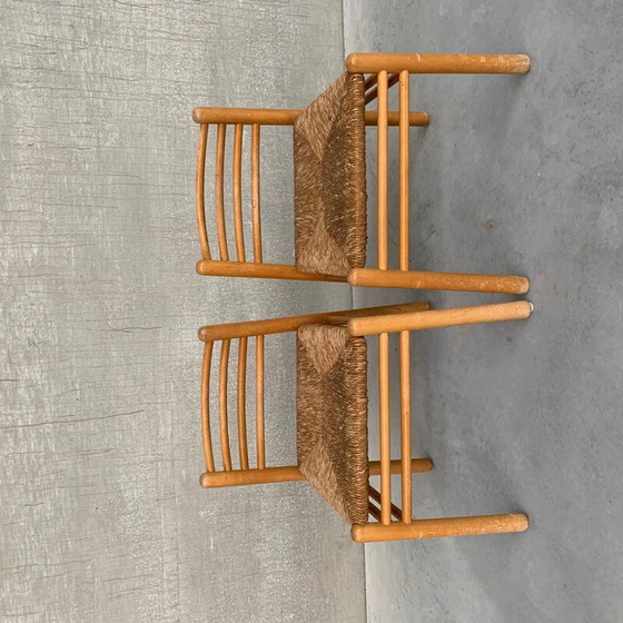 Image 1 of Paire de chaises vintage en pin et jonc, Pays-Bas 1960
