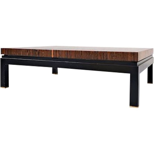 Table d'appoint vintage en bois et laiton par Jules Wabbes, Belgique 1960