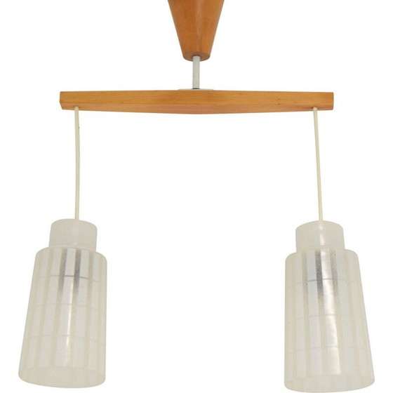 Image 1 of Lustre vintage en verre et bois par Drevo Humpolec, Tchécoslovaquie 1970