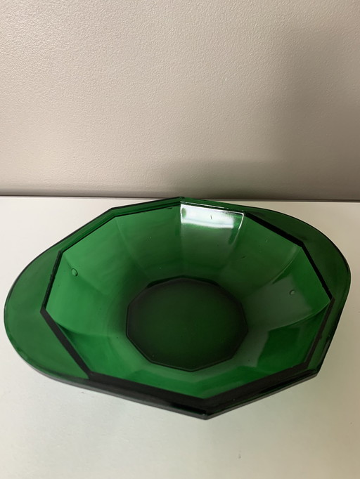 K.P.C. De Bazel For Glass Factory Leerdam - Bol en verre pressé vert pentagonal