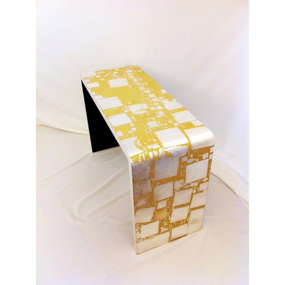 Image 1 of Table d'appoint vintage en laque ivoire et feuille d'argent, 1970