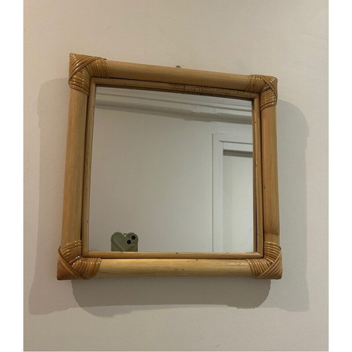 Miroir vintage en osier, 1970