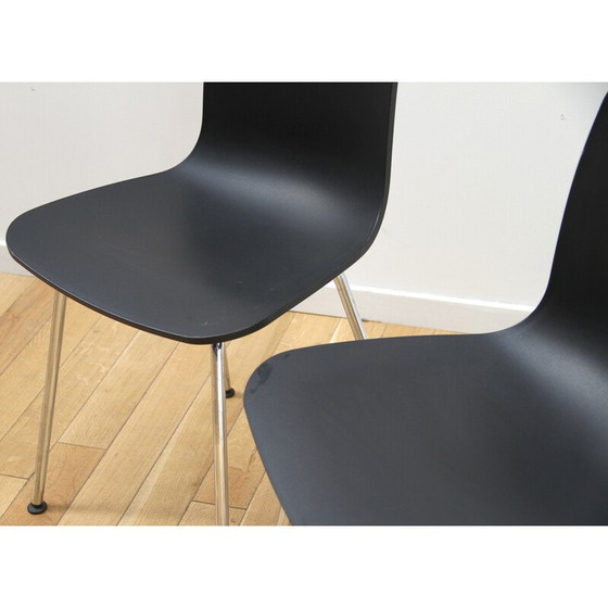 Image 1 of Paire de chaises Vitage "Hal" en aluminium chromé et plastique noir par Jasper Morrison pour Vitra
