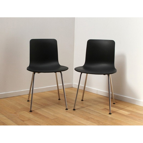 Image 1 of Paire de chaises Vitage "Hal" en aluminium chromé et plastique noir par Jasper Morrison pour Vitra