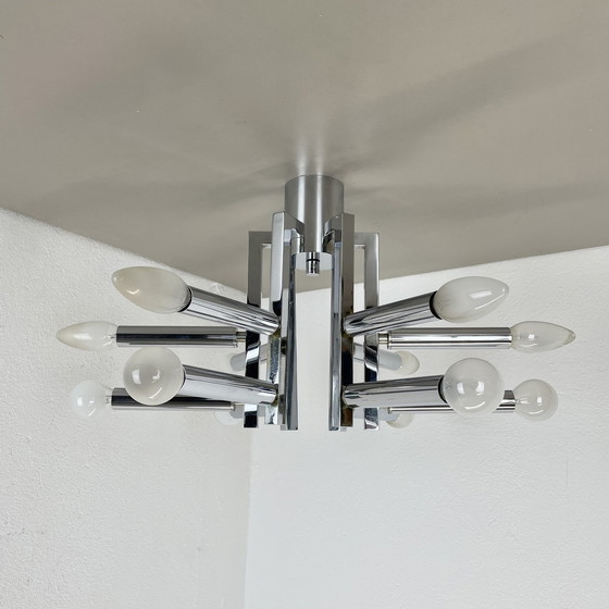 Image 1 of Plafonnier moderniste en forme de spoutnik chromé de style Sciolari, Italie, années 1970