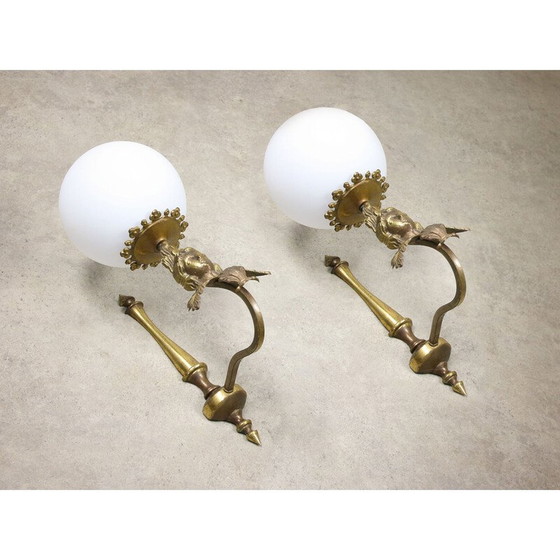 Image 1 of Paire d'appliques en laiton figuratives italiennes vintage