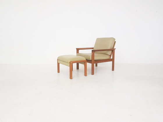 Image 1 of Pouf en cuir et en teck de Sven Ellekaer pour Komfort, Danemark, années 1960