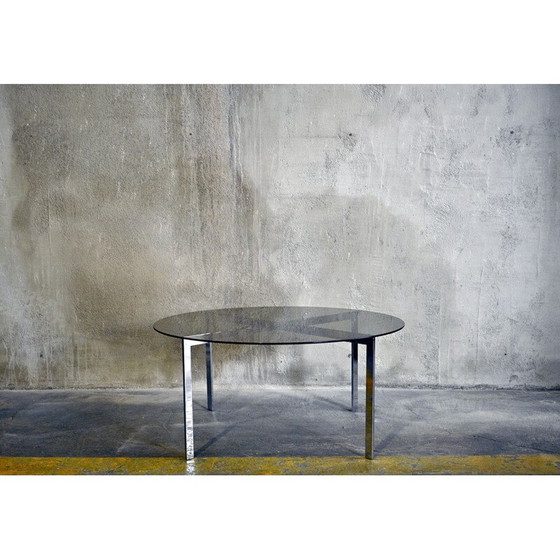 Image 1 of Table basse ronde vintage en verre fumé et métal, 1960