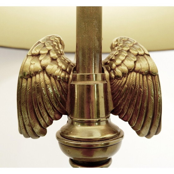 Image 1 of Paire de lampes de table American Eagle du milieu du siècle en céramique et laiton.