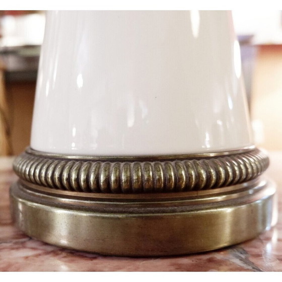 Image 1 of Paire de lampes de table American Eagle du milieu du siècle en céramique et laiton.