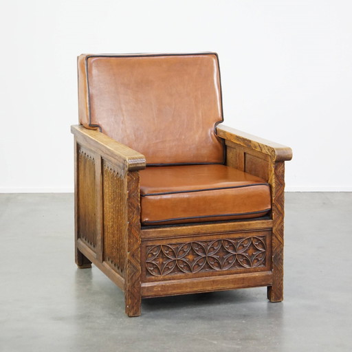 Fauteuil en cuir de mouton avec bois