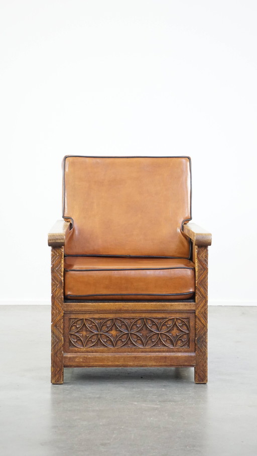 Fauteuil en cuir de mouton avec bois