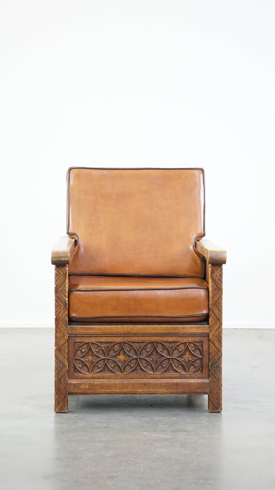 Image 1 of Fauteuil en cuir de mouton avec bois