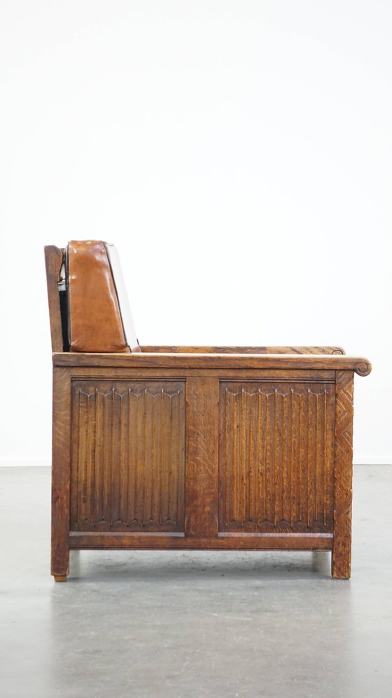 Image 1 of Fauteuil en cuir de mouton avec bois