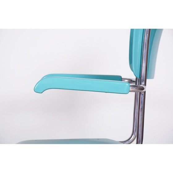 Image 1 of Fauteuil vintage Bauhaus bleu en chrome et contreplaqué par Vichr a Spol, années 1930