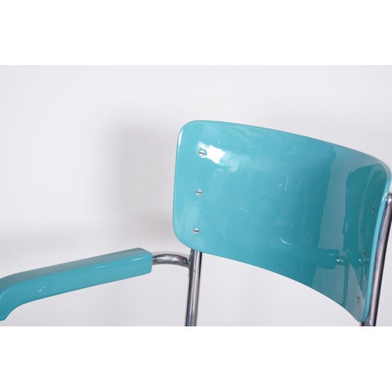 Image 1 of Fauteuil vintage Bauhaus bleu en chrome et contreplaqué par Vichr a Spol, années 1930