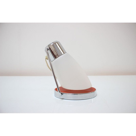 Image 1 of Lampe vintage en verre et chrome avec abat-jour réglable par Drupol, Tchécoslovaquie 1950
