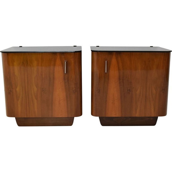 Image 1 of Paire de tables de chevet vintage en bois et verre par Jindrich Halabala, Tchèque 1950