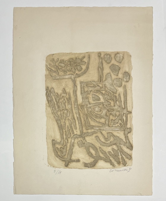 Image 1 of Signed; Guillaume Corneille Gravure En Relief Signes Dans La Pierre, 1960 - E/A