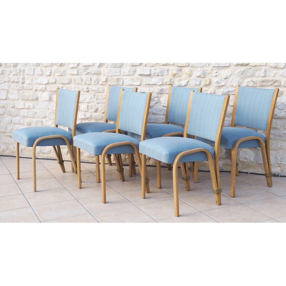 Image 1 of Ensemble de 6 chaises vintage par Steiner Bowwood, 1948