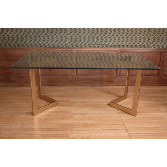 Image 1 of Table de salle à manger vintage en métal doré et verre