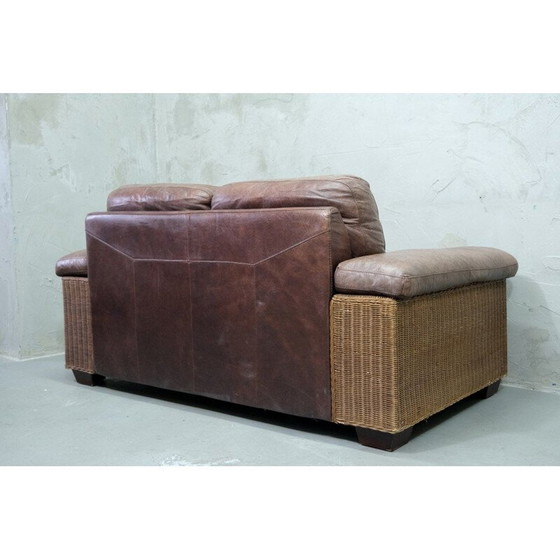 Image 1 of Canapé italien vintage en rotin et cuir, 1970