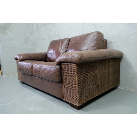 Image 1 of Canapé italien vintage en rotin et cuir, 1970